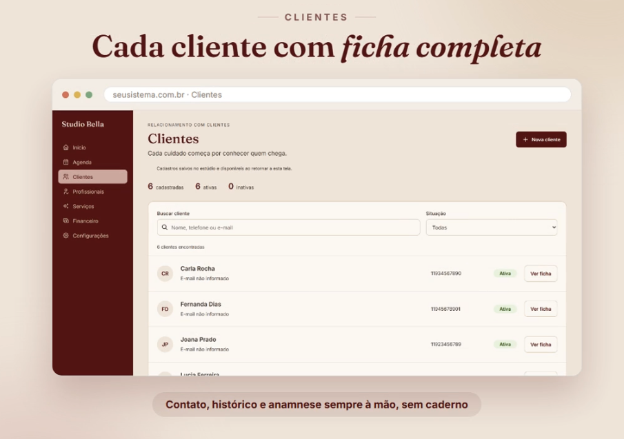 Lista de clientes com ficha completa
